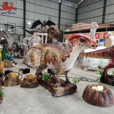 Realistyczny animatroniczny dinozaur Parasaurolophus jurajski park rozrywki dinozaur