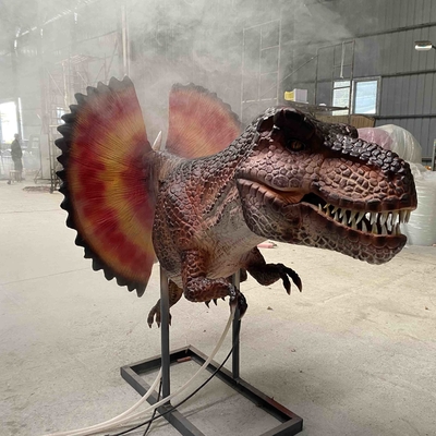Realistyczny, animowany dinozaur Dilophosaurus Głowa z efektem dymu