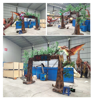 Plemię Dinozaurów Drzwi Drzewa Dla Parku Rozrywki Ze Światłem Rgb